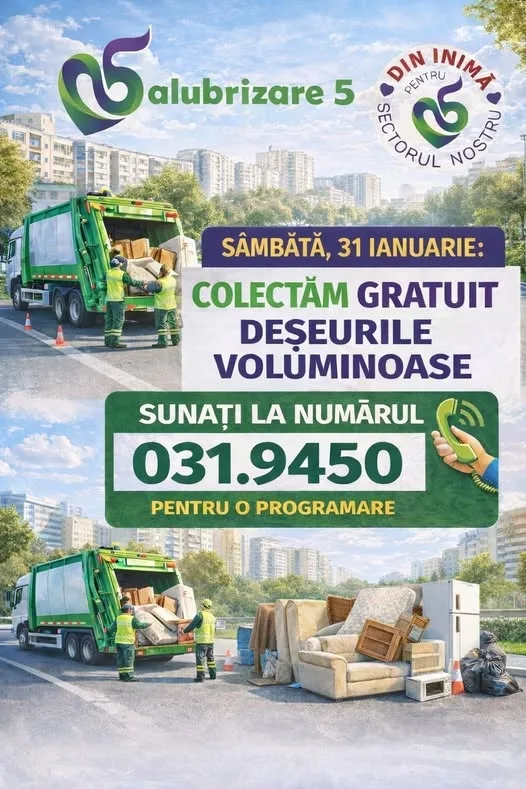 COLECTĂM GRATUIT DEȘEURILE VOLUMINOASE ÎN SECTORUL 5!