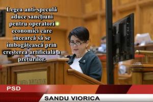 Deputatul Viorica Sandu: Legea anti-speculă aduce sancțiuni pentru operatorii economici care &icirc;ncearcă să se &icirc;mbogățească prin creșterea artificială a prețurilor