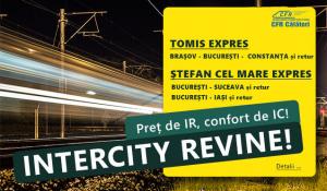 Din acest weekend intră &icirc;n circulație trenurile Intercity Tomis Express și Ștefan cel Mare Express